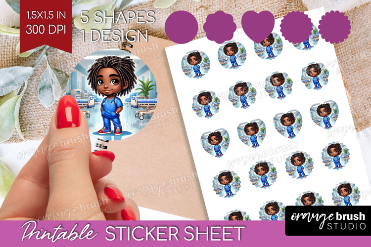 Male Nurse Round Sticker - Medical Printable Sticker Sheet