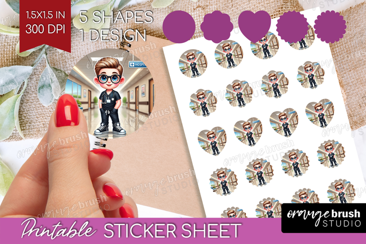 Male Nurse Round Sticker - Medical Printable Sticker Sheet