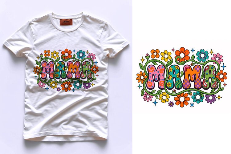 T shirt Mothers Day Mama typography with retro floral illust example image 1