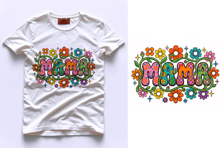T shirt Mothers Day Mama typography with retro floral illust