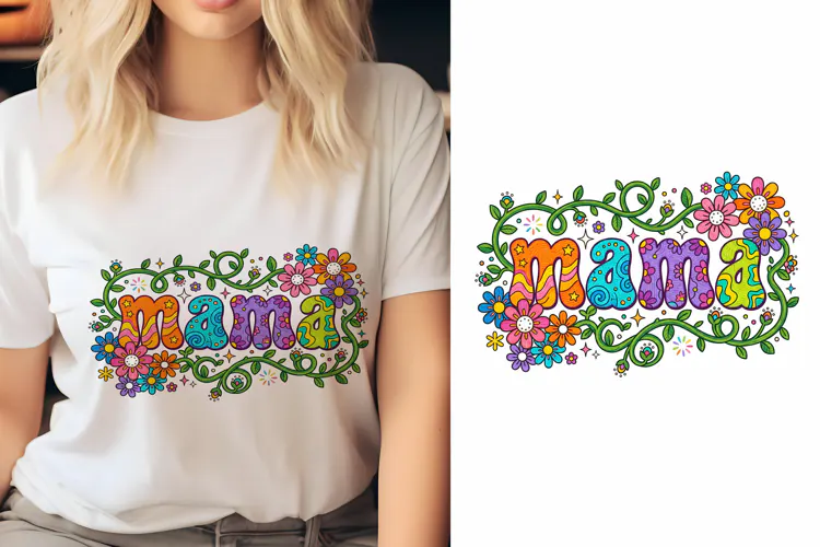 T shirt Mothers Day mama typography colorful floral illustra