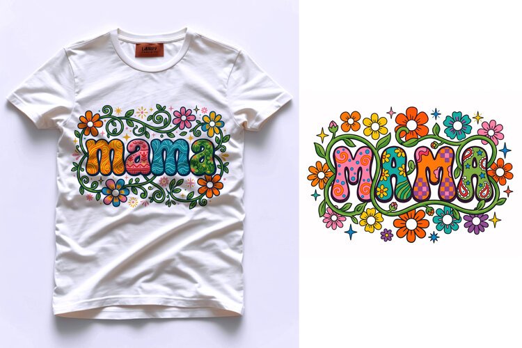 T shirt Mothers Day mama lettering with colorful floral fram example image 1