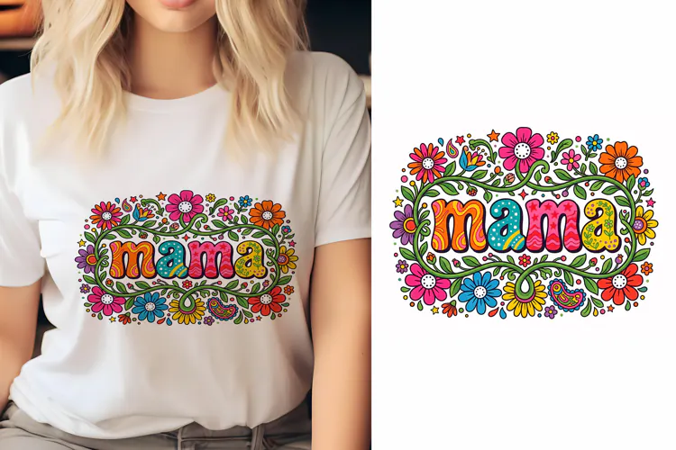 T shirt Mothers Day mama typography colorful floral illustra