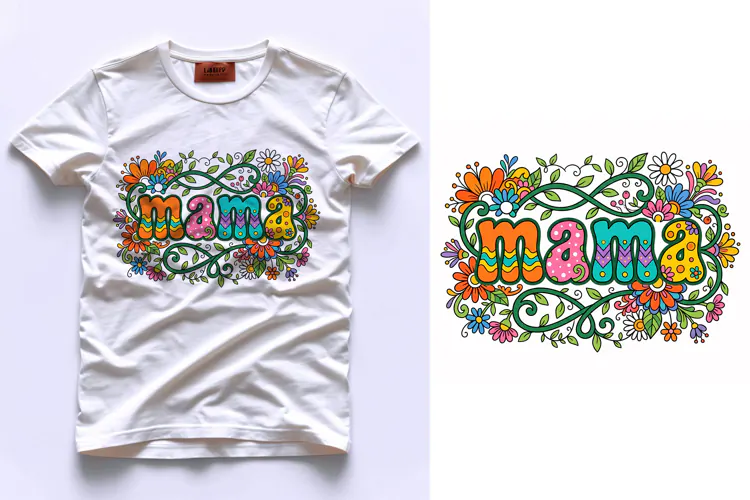 T shirt Mothers Day mama typography colorful floral illustra