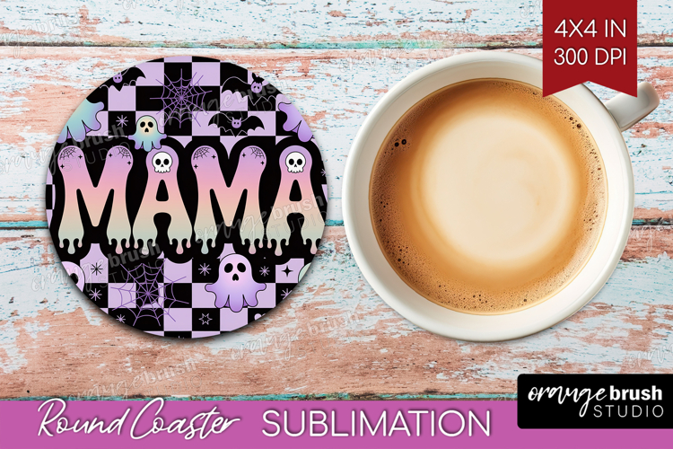 Mama Halloween Round Coaster Spooky Season Coaster PNG