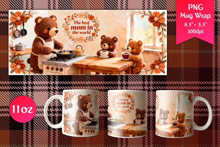 Cute Bear Family 11oz Mug Wrap | Mothers Day Sublimation