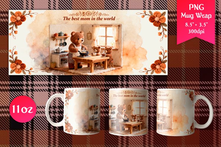 Cute Bear Family 11oz Mug Wrap | Mothers Day Sublimation