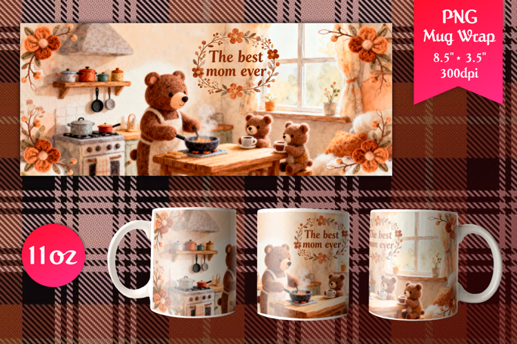 Cute Bear Family 11oz Mug Wrap | Mothers Day Sublimation