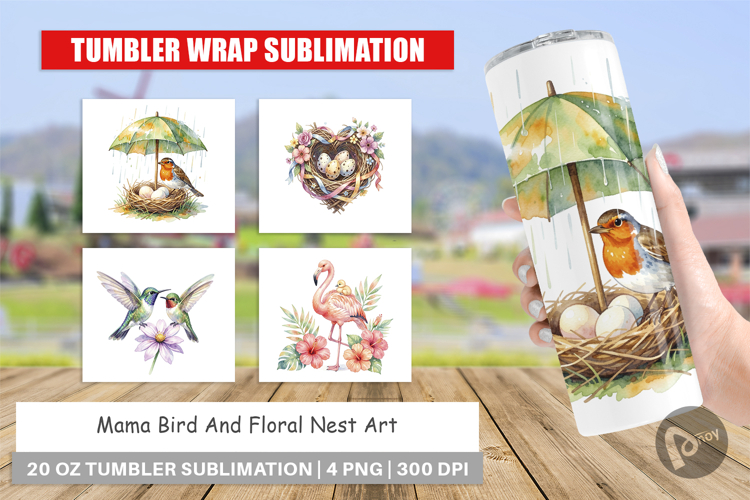 Mama Bird And Floral Nest Art Tumbler