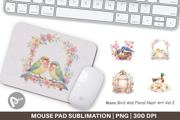 Mama Bird And Floral Nest Art Mouse Pad