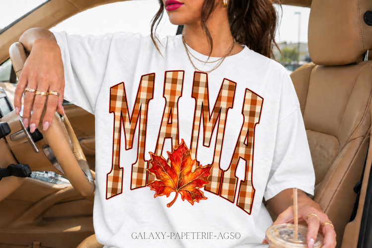 Mama PNG | Fall Plaid Leaf Shirt Design