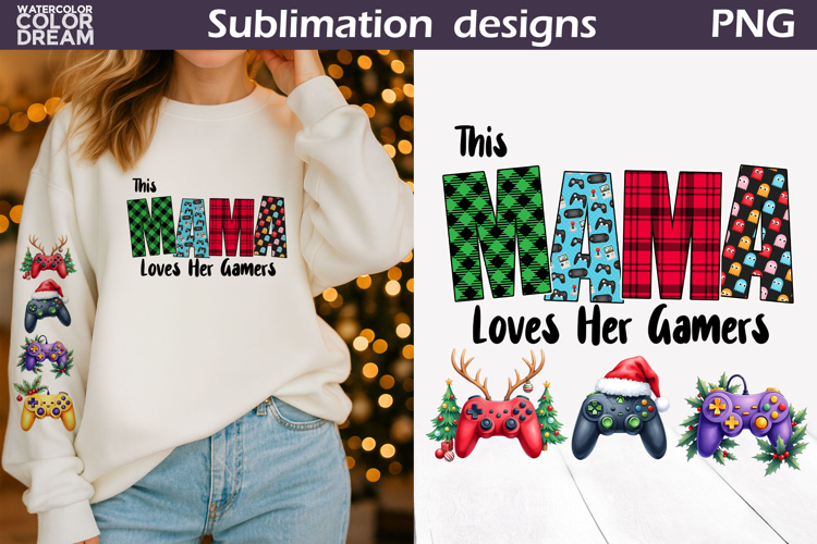 This Mama Loves Her Gamers T Shirt Design | Gamer PNG