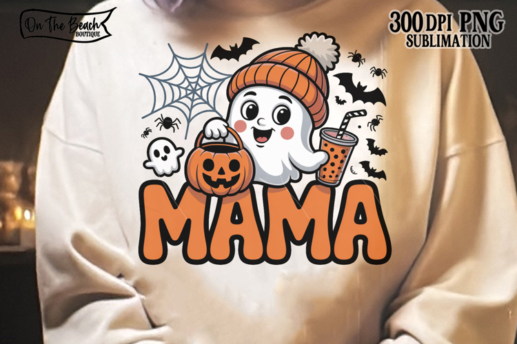 Mama Ghost PNG Mama Ghost With Beanie Latte Iced Coffee DTF