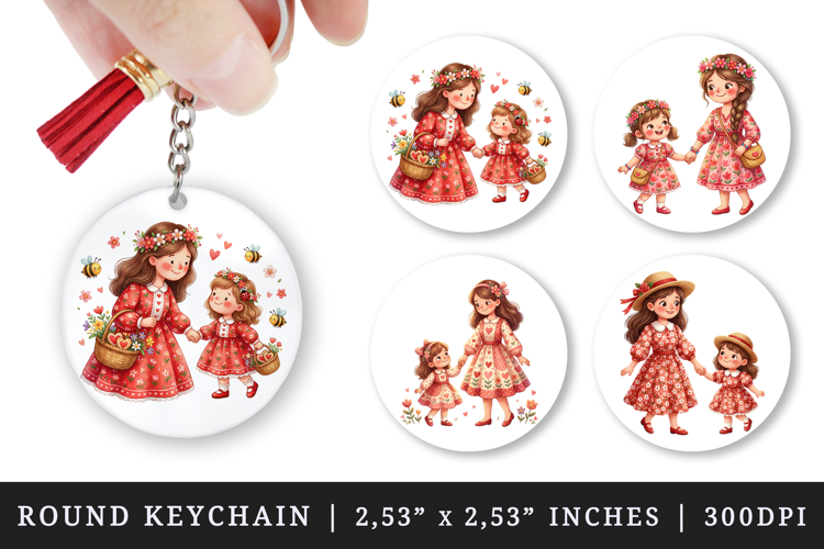 Mama round keychain pintable sublimation design png