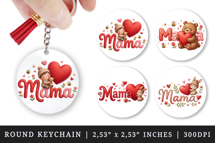 Mama round keychain pintable sublimation design png