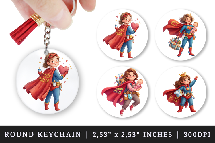 Mama round keychain pintable sublimation design png