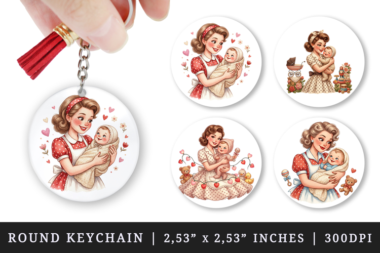 Mama round keychain pintable sublimation design png