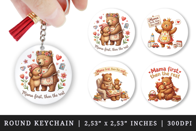 Mama round keychain pintable sublimation design png