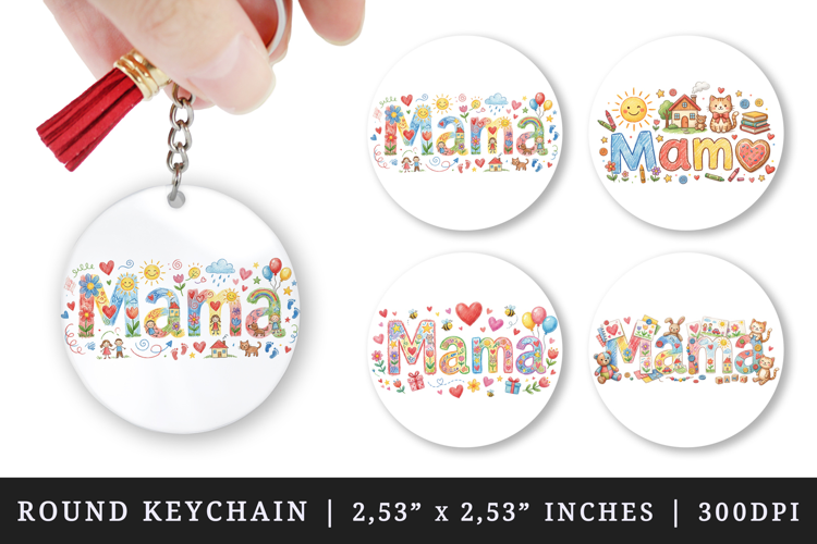 Mama round keychain pintable sublimation design png