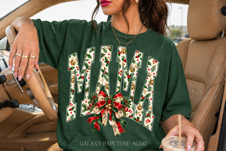 Mama Christmas PNG | Vintage Holiday Bow Design example image 1