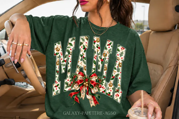Mama Christmas PNG | Vintage Holiday Bow Design