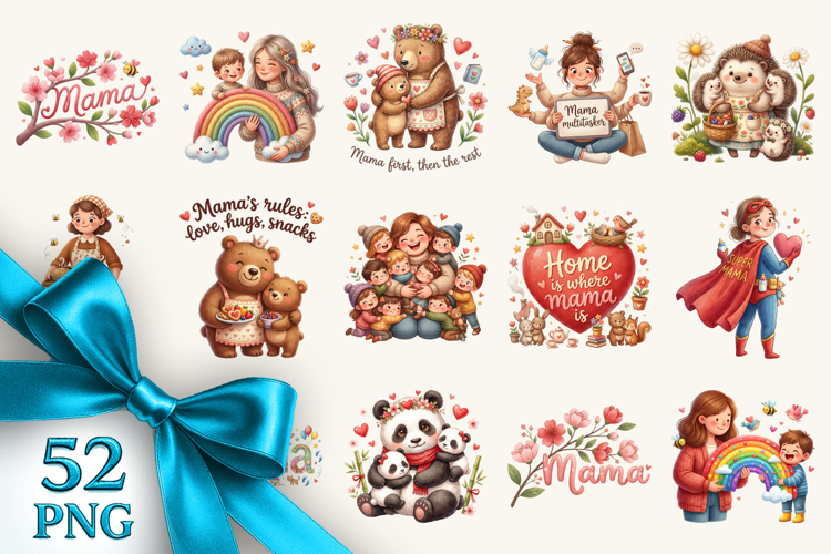 Mama clipart printable sublimation bundle png