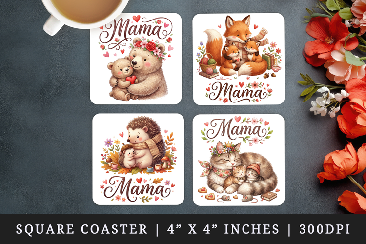Mama square coaster sublimation, coasters design