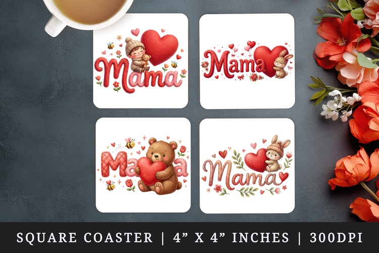 Mama square coaster sublimation, coasters design