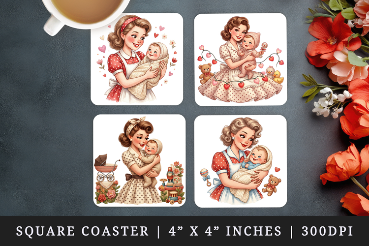 Mama square coaster sublimation, coasters design