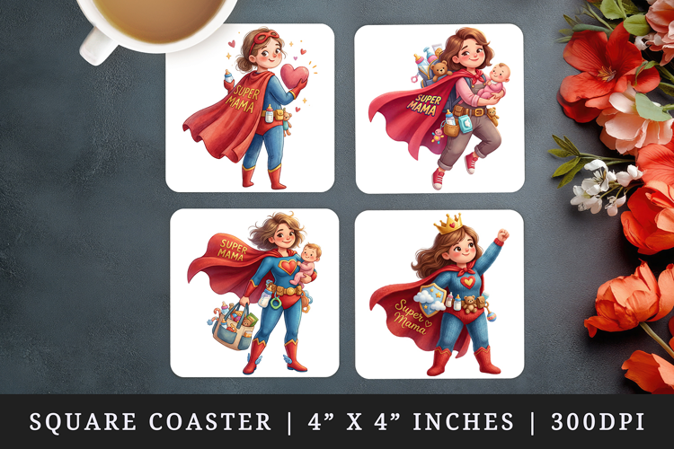 Mama square coaster sublimation, coasters design