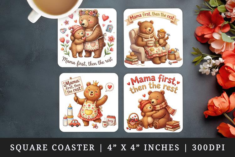 Mama square coaster sublimation, coasters design