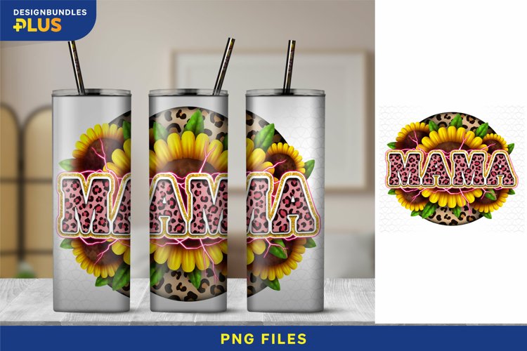 MAMA Leopard Print & Sunflower, 20 oz Skinny Tumbler Wrap