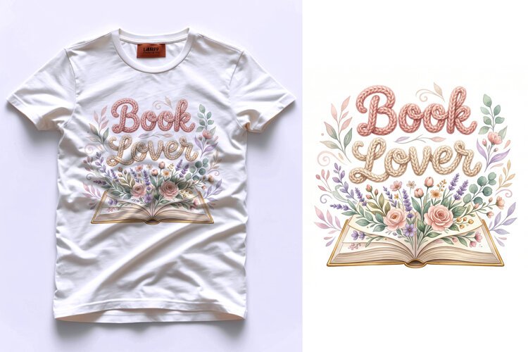 T shirt Book lover typography with watercolor flowers and op example image 1