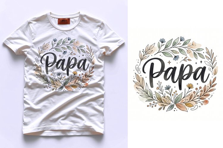 T shirt Fathers Day greeting card design Papa calligraphy fl example image 1