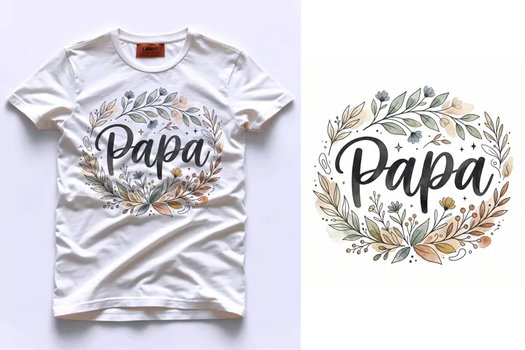 T shirt Fathers Day greeting card design Papa calligraphy fl