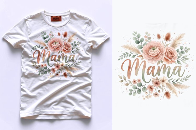 T shirt Mother's Day floral arrangement with handwritten Mam example image 1