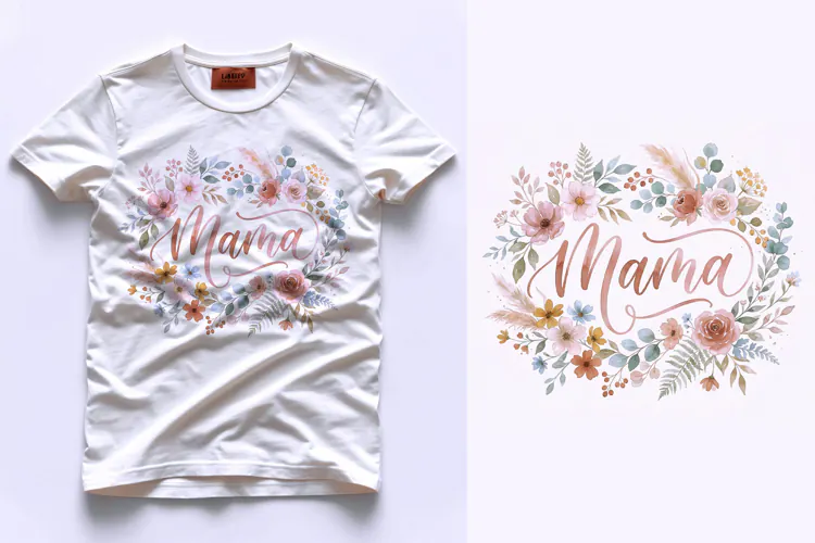 T shirt Mothers Day greeting card design watercolor floral w
