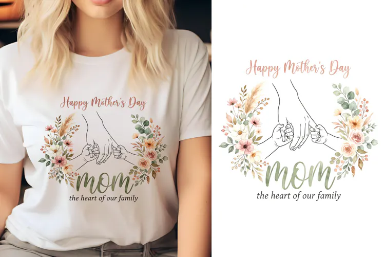 T shirt Happy Mother's Day greeting card with floral illustr