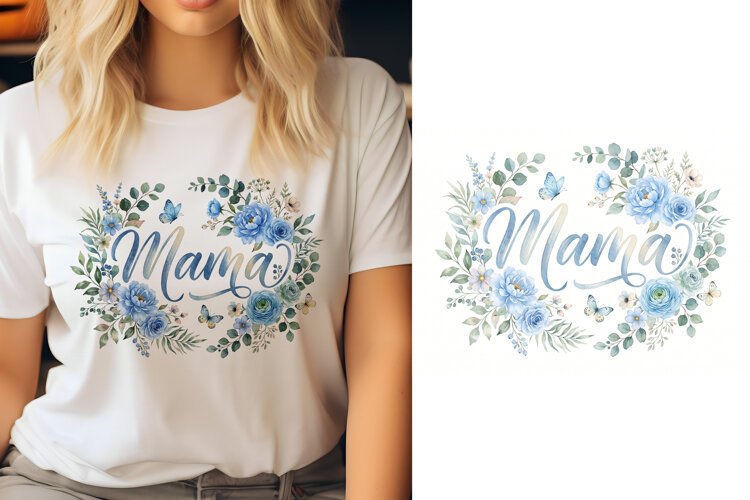 T shirt Mothers Day watercolor floral wreath Mama lettering example image 1