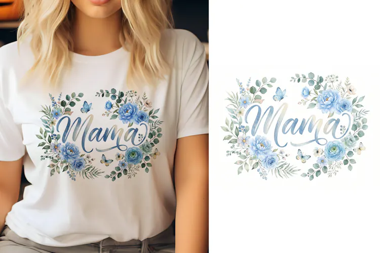 T shirt Mothers Day watercolor floral wreath Mama lettering