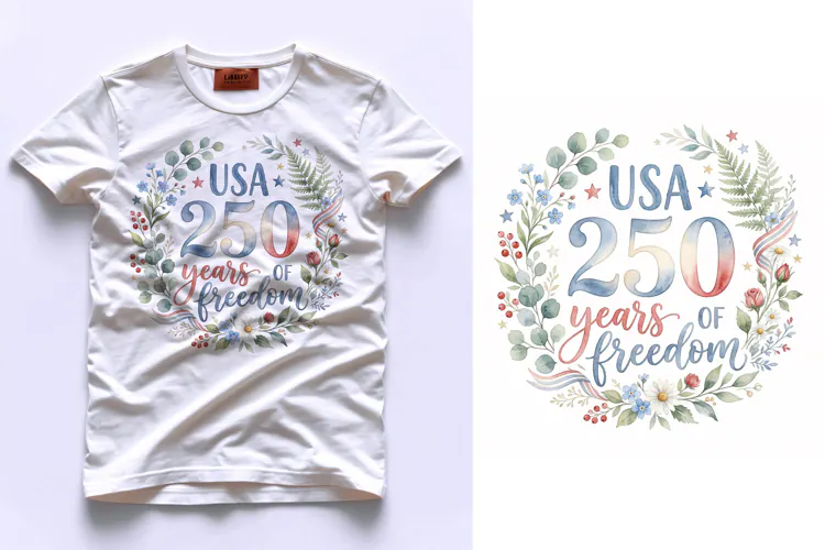 T shirt USA 250 years of freedom watercolor floral wreath de