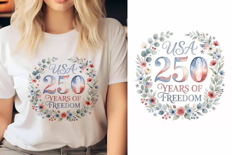 T shirt USA 250 years of freedom watercolor floral wreath de