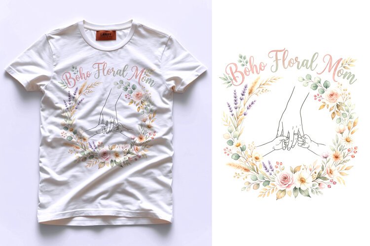 T shirt Boho Floral Mom illustration with hands holding baby example image 1