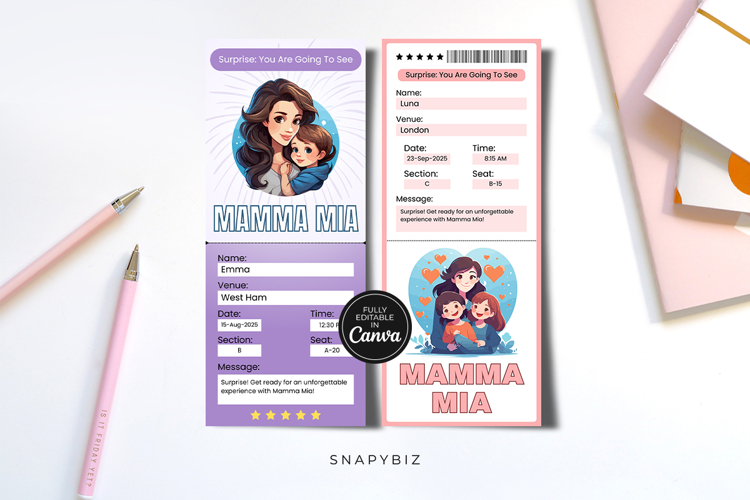 Customizable Mamma Mia Broadway Surprise Ticket Printable example image 1