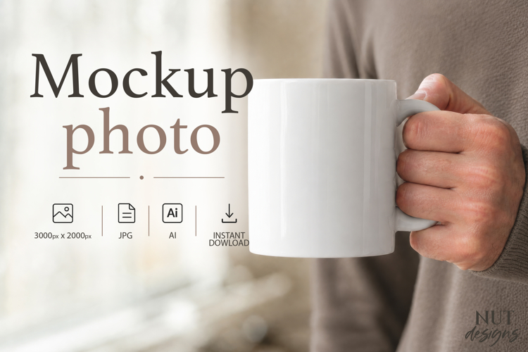 Blank mug Mockup White cup mockup Caucasian man dad example image 1
