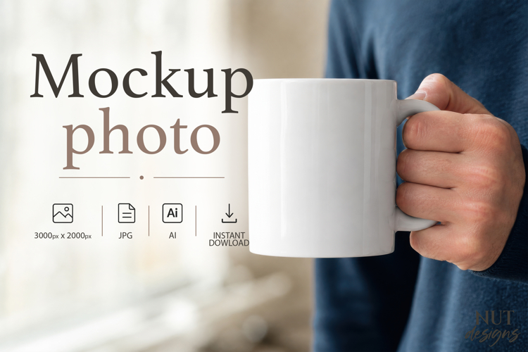 Blank mug Mockup White cup mockup Caucasian man dad example image 1