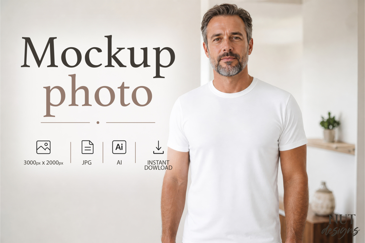 Blank T-Shirt Mockup White tshirt Caucasian man dad example image 1