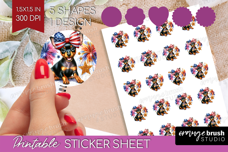 Manchester Terrier Dog Round Sticker Patriotic Dog Printable