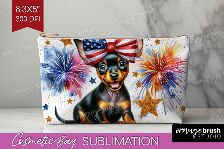 Manchester Terrier Dog Cosmetic Bag Patriotic Dog Makeup Bag