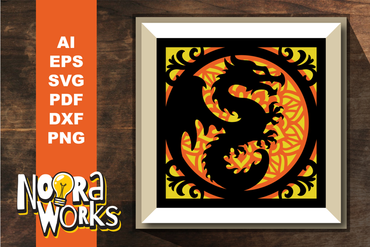 3D Dragon Mandala Shadow Box SVG